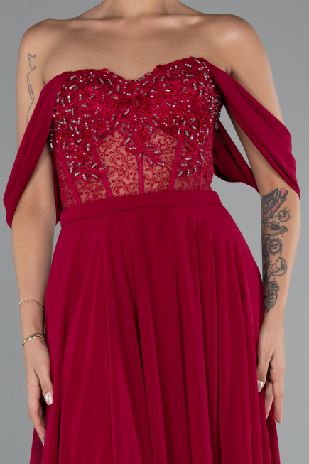 Plum Long Chiffon Evening Dress ABU3310