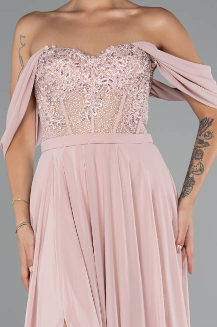 Powder Color Long Chiffon Evening Dress ABU3310