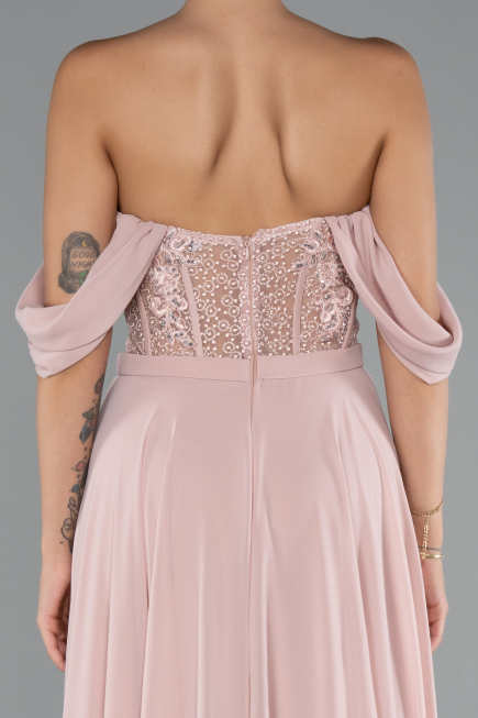 Powder Color Long Chiffon Evening Dress ABU3310