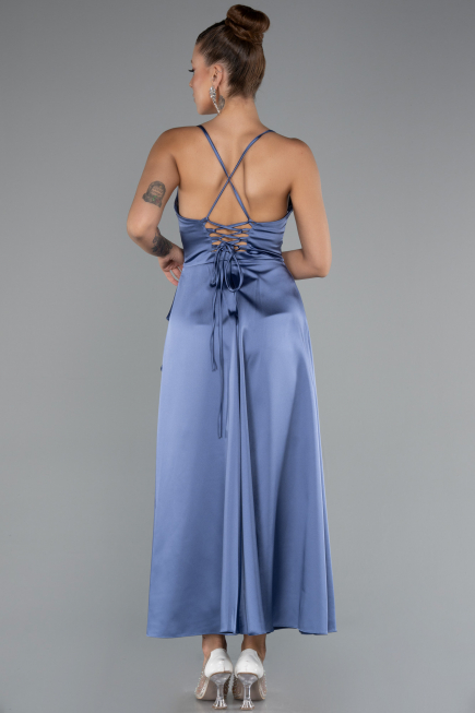 Midi Indigo Satin Invitation Dress ABK1586