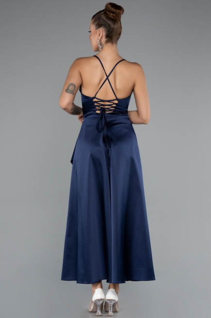 Midi Navy Blue Satin Invitation Dress ABK1586