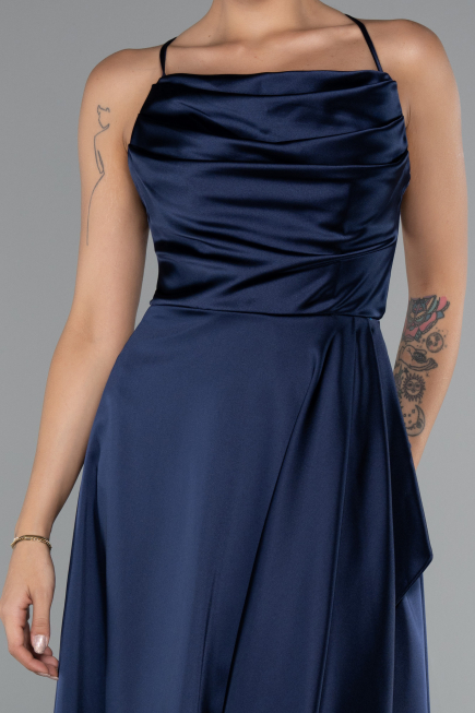 Midi Navy Blue Satin Invitation Dress ABK1586