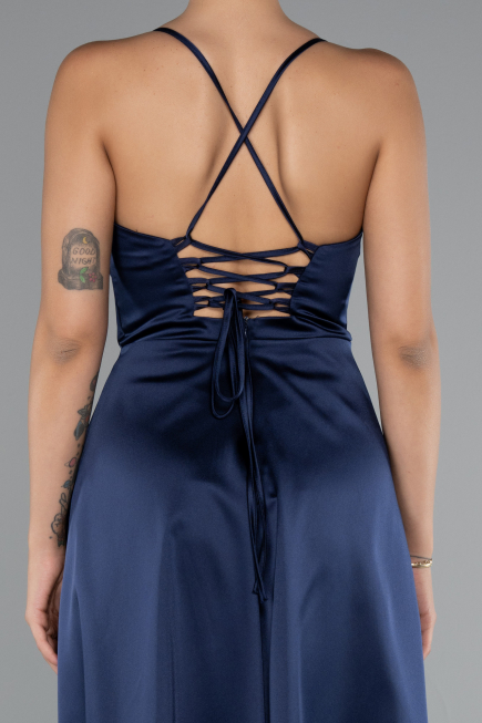 Midi Navy Blue Satin Invitation Dress ABK1586