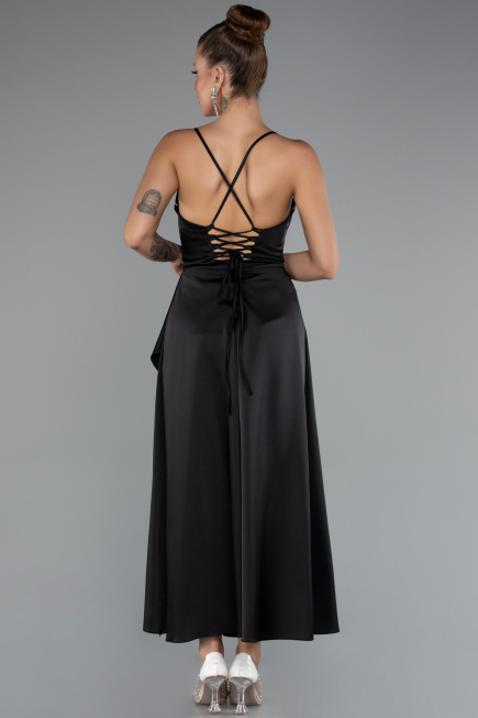 Midi Black Satin Invitation Dress ABK1586