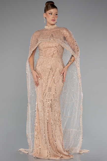 Long Gold Beaded Evening Dress ABU5141