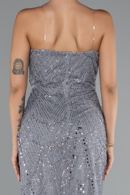Long Grey Beaded Evening Dress ABU5141