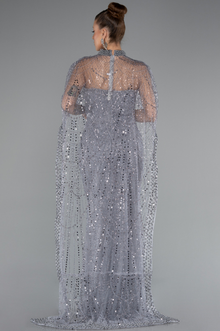 Long Grey Beaded Evening Dress ABU5141