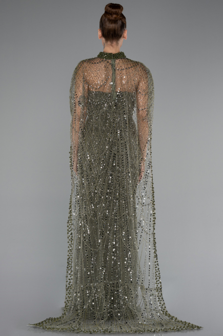 Long Olive Drab Beaded Evening Dress ABU5141