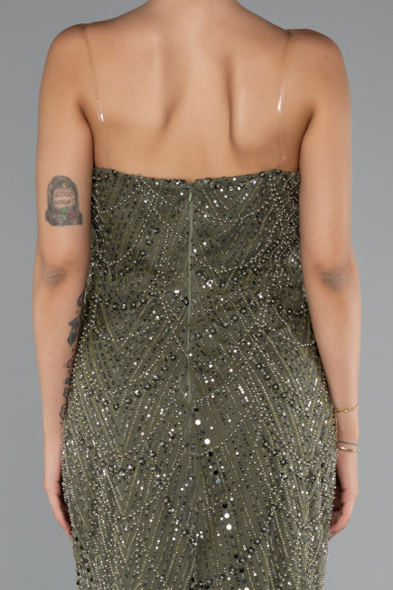 Long Olive Drab Beaded Evening Dress ABU5141