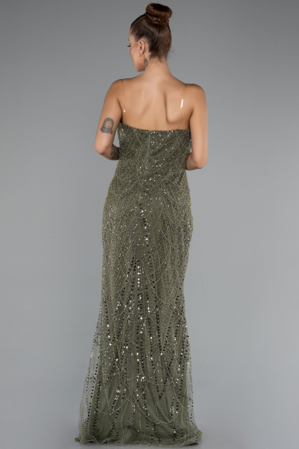 Long Olive Drab Beaded Evening Dress ABU5141