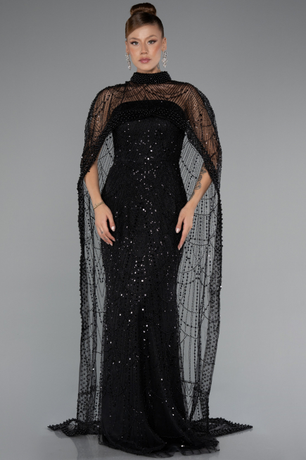 Long Black Beaded Evening Dress ABU5141