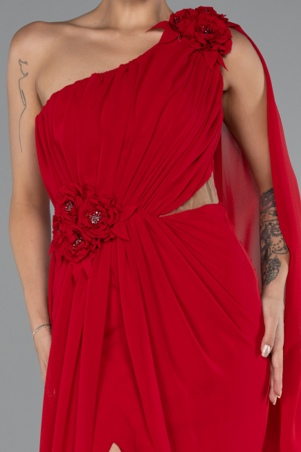 Long Red Chiffon Evening Dress ABU5144
