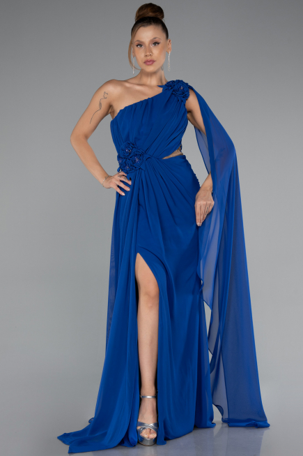 Long Sax Blue Chiffon Evening Dress ABU5144