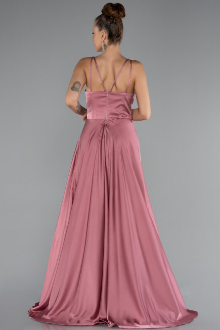 Long Rose Colored Satin Prom Gown ABU5146