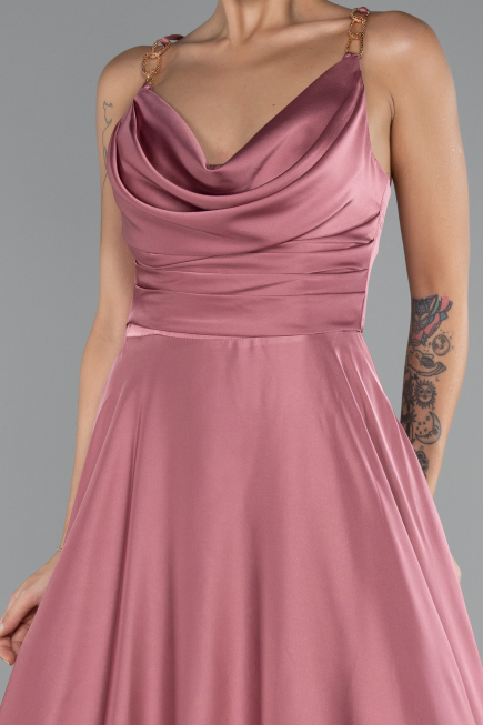 Long Rose Colored Satin Prom Gown ABU5146