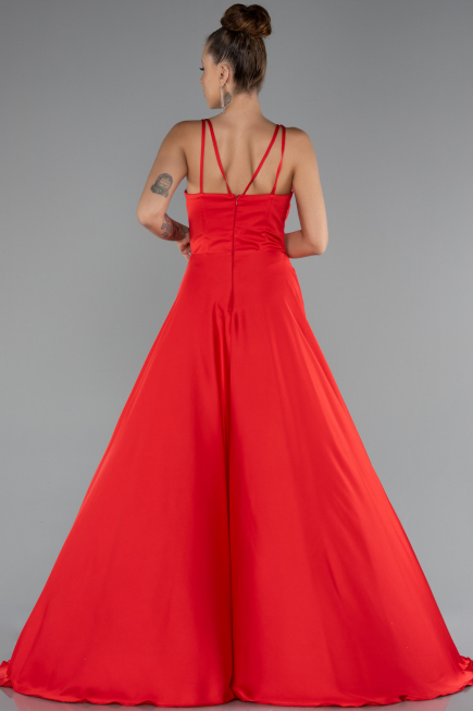 Long Red Satin Prom Gown ABU5146