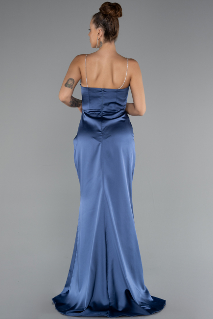 Long Indigo Satin Mermaid Evening Gown ABU5149