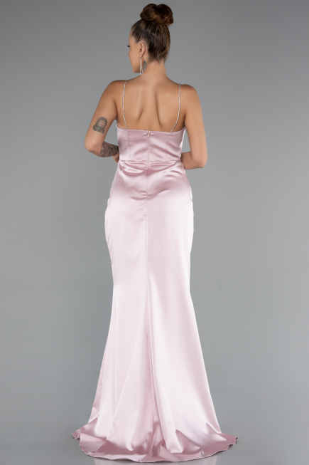 Long Powder Color Satin Mermaid Evening Gown ABU5149