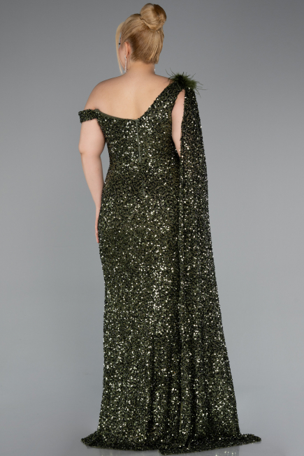 Long Olive Drab Scaly Plus Size Evening Dress ABU5151