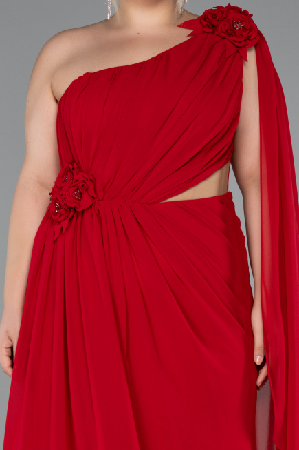 Long Red Chiffon Formal Plus Size Dress ABU5145