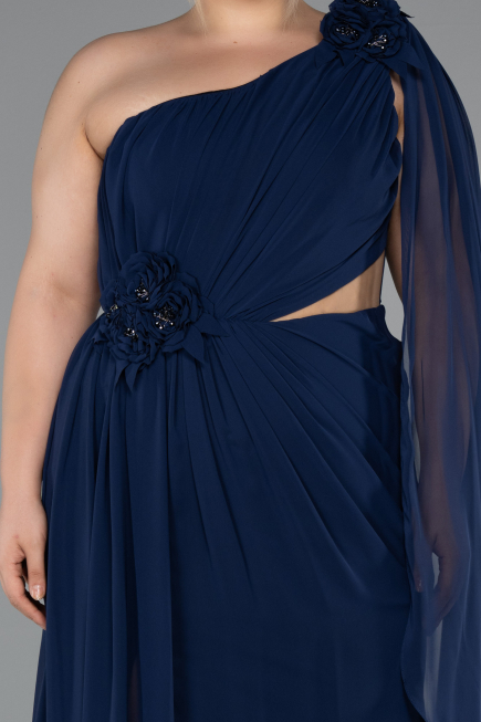 Long Navy Blue Chiffon Formal Plus Size Dress ABU5145