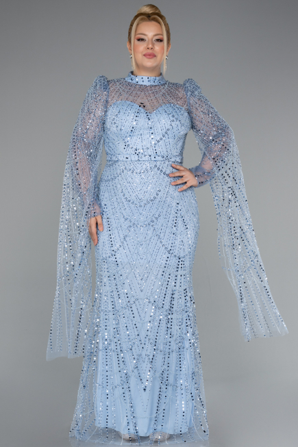 Long Light Blue Beaded Evening Dress ABU5152