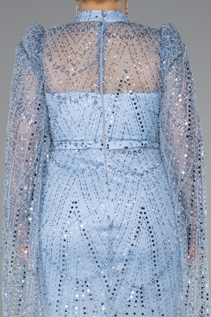 Long Light Blue Beaded Evening Dress ABU5152