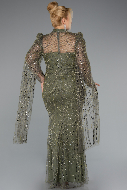 Long Olive Drab Beaded Evening Dress ABU5152
