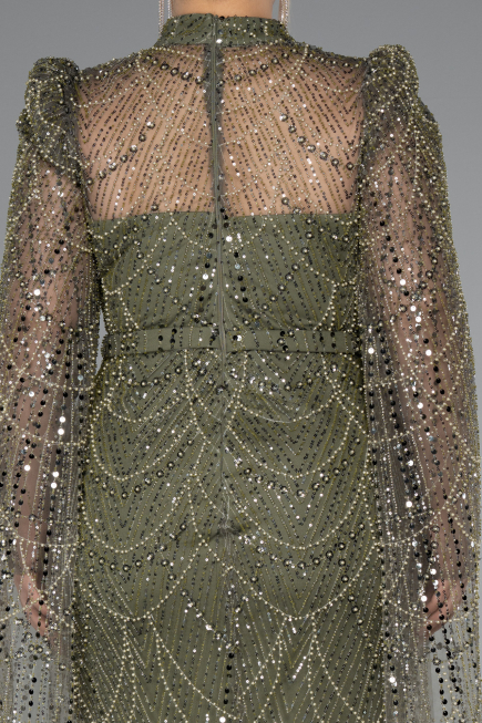 Long Olive Drab Beaded Evening Dress ABU5152