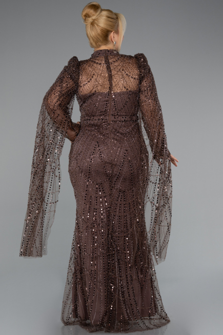 Long Brown Beaded Plus Size Engagement Dress ABU5153