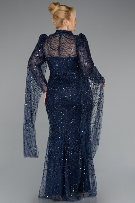 Long Navy Blue Beaded Evening Dress ABU5152