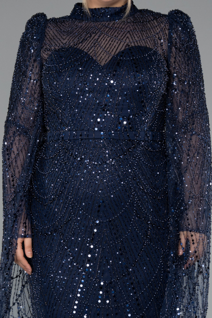 Long Navy Blue Beaded Evening Dress ABU5152