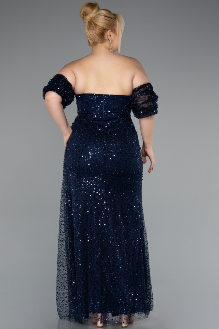 Long Navy Blue Scaly Plus Size Evening Gown ABU5077