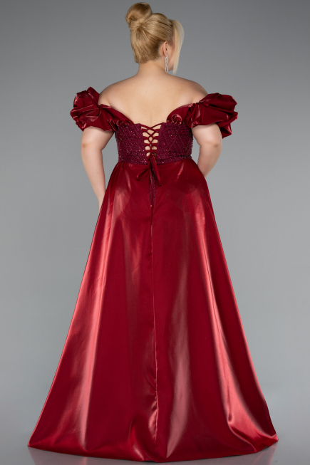 Long Burgundy Beaded Plus Size Evening Dress ABU5155