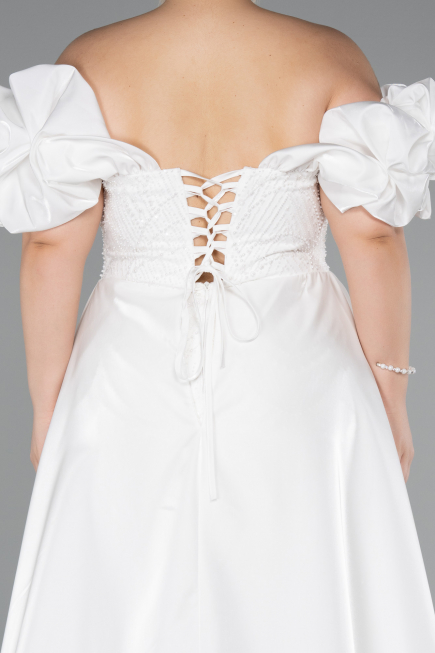 Long White Beaded Plus Size Evening Dress ABU5155