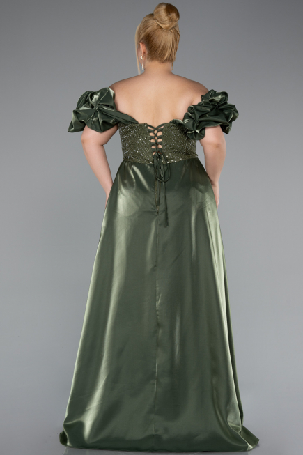Long Olive Drab Beaded Plus Size Evening Dress ABU5155