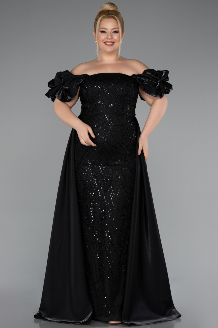 Long Black Beaded Plus Size Evening Dress ABU5155