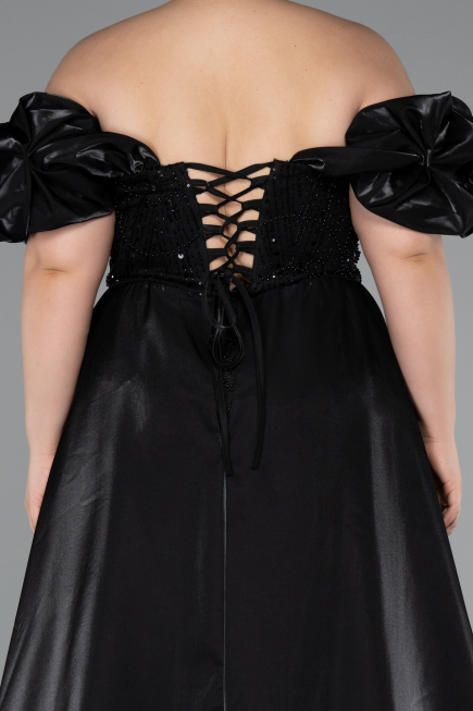 Long Black Beaded Plus Size Evening Dress ABU5155