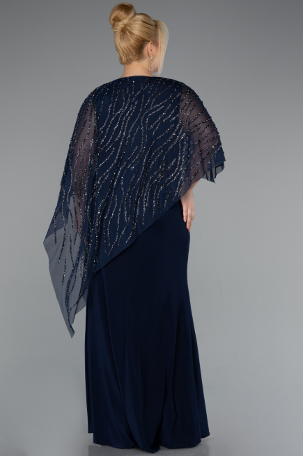 Long Navy Blue Formal Plus Size Dress ABU5158