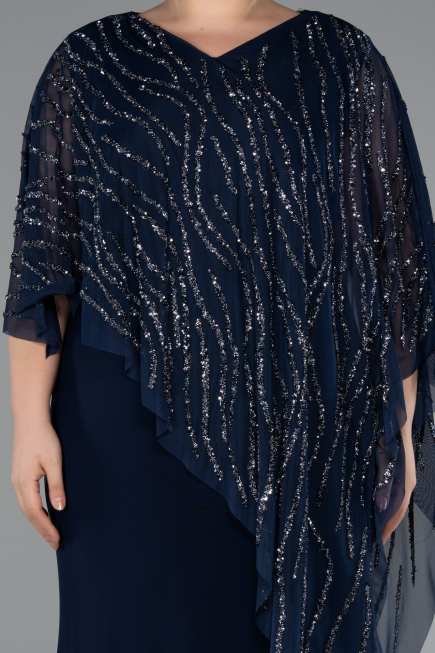 Long Navy Blue Formal Plus Size Dress ABU5158