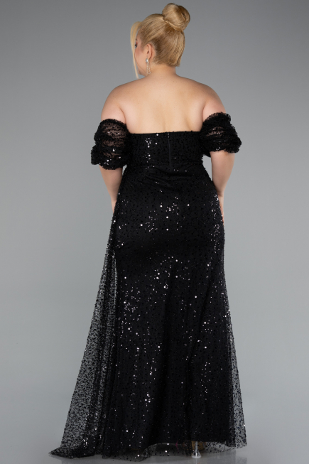 Long Black Scaly Plus Size Evening Gown ABU5077