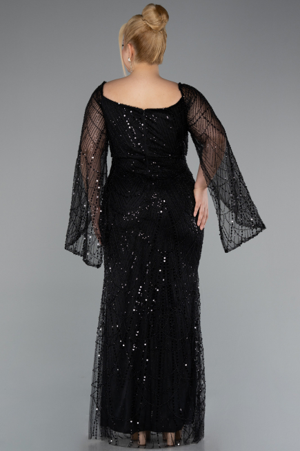 Long Black Beaded Plus Size Evening Gown ABU5067