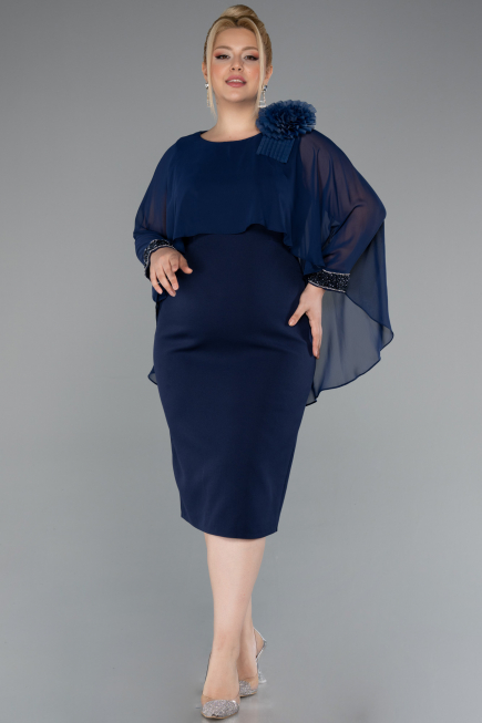 Midi Navy Blue Plus Size Party Dress ABK2383