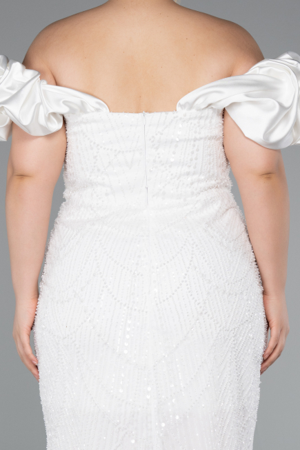 White Long Beaded Plus Size Engagement Dress ABU4788