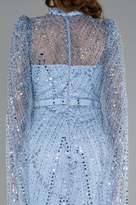 Long Light Blue Beaded Evening Dress ABU5152