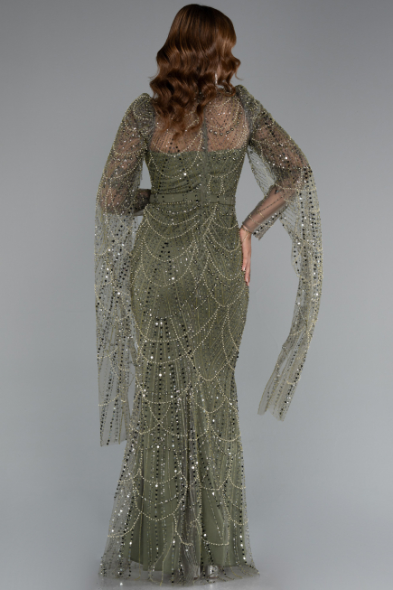 Long Olive Drab Beaded Evening Dress ABU5152