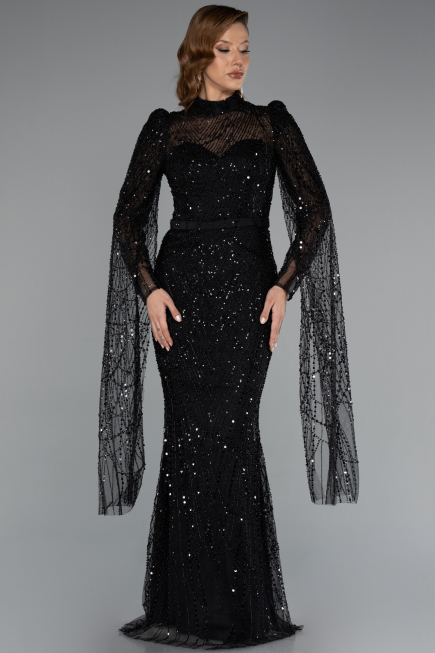 Long Black Beaded Evening Dress ABU5152
