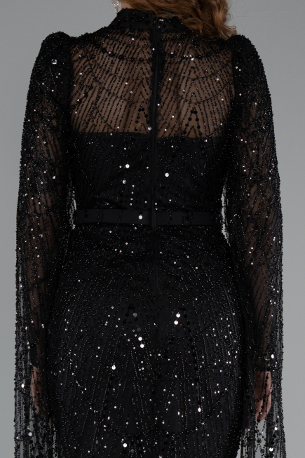 Long Black Beaded Evening Dress ABU5152