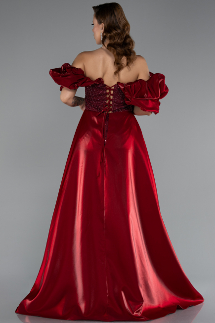 Long Burgundy Beaded Evening Dress ABU5154