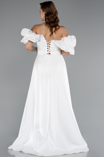 Long White Beaded Evening Dress ABU5154